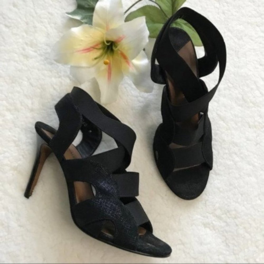 Donald J. Pliner Black High Heels Open Toe Shimmer Sparkle Holiday Cocktail